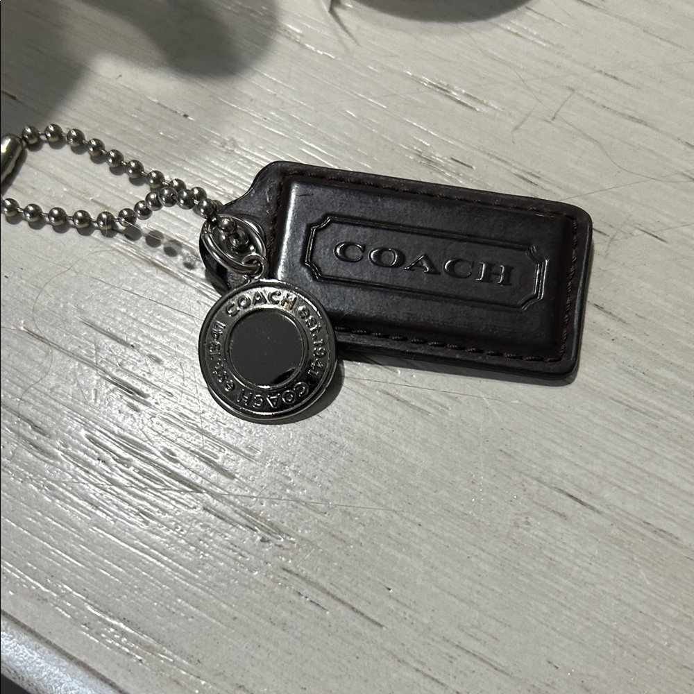 Coach Brown Leather Keychain with Silver Charm
